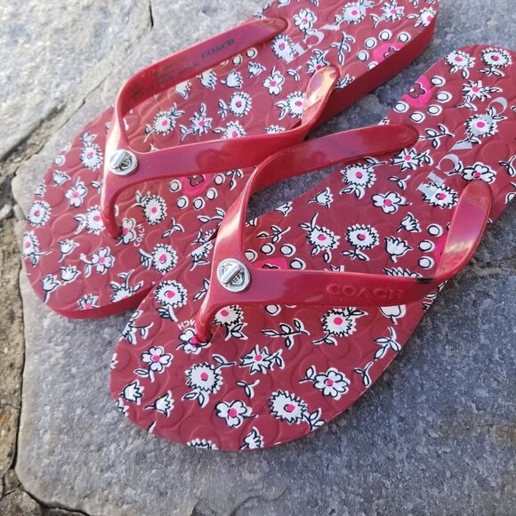 Coach Abbigail Floral Red Sandal Flip Flops Size 6 - Picture 8 of 8